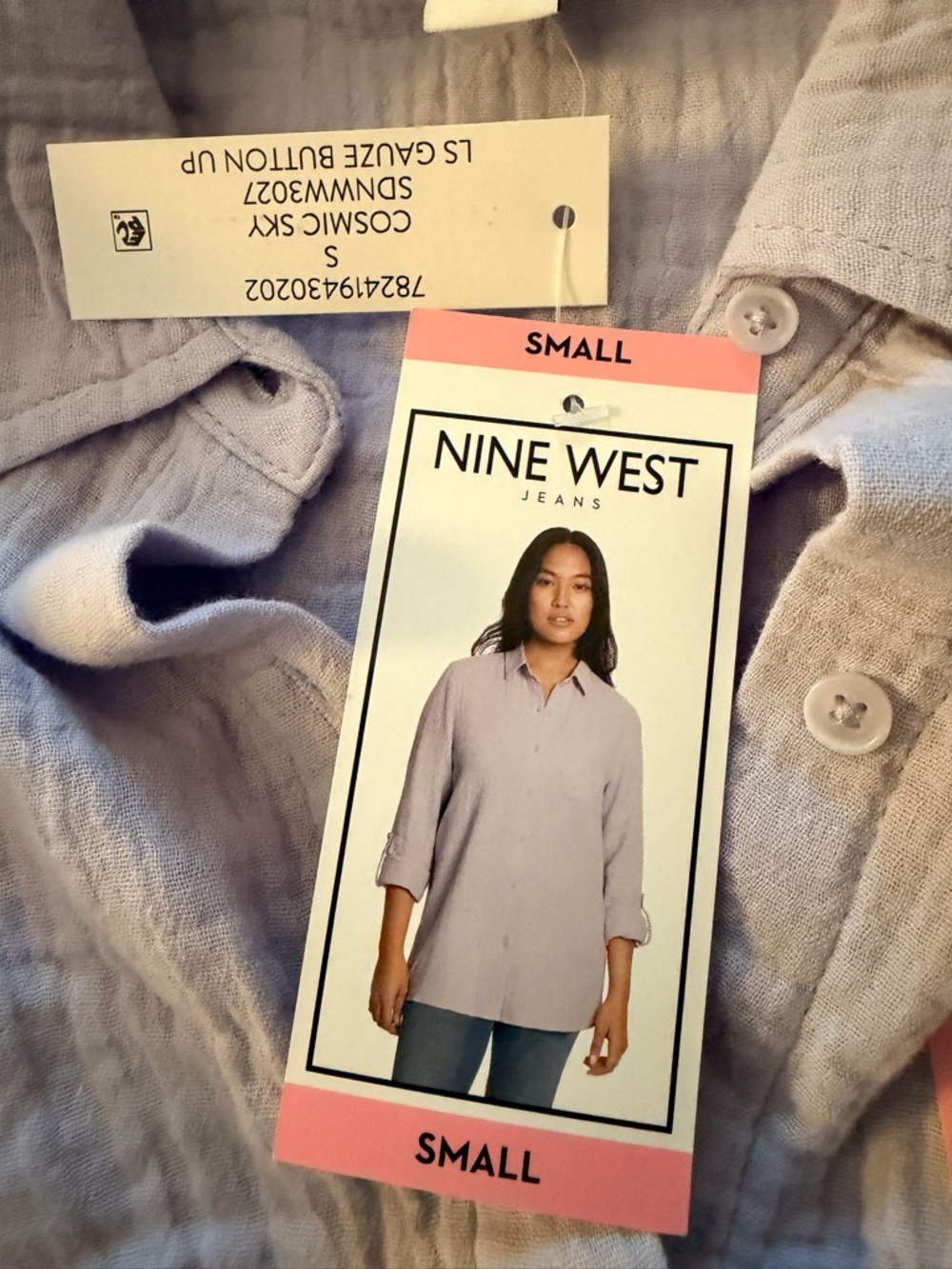 Nine West Light Purple Long Sleeve High Low Hem Double Gauze Shirt NWT - Picture 5 of 5